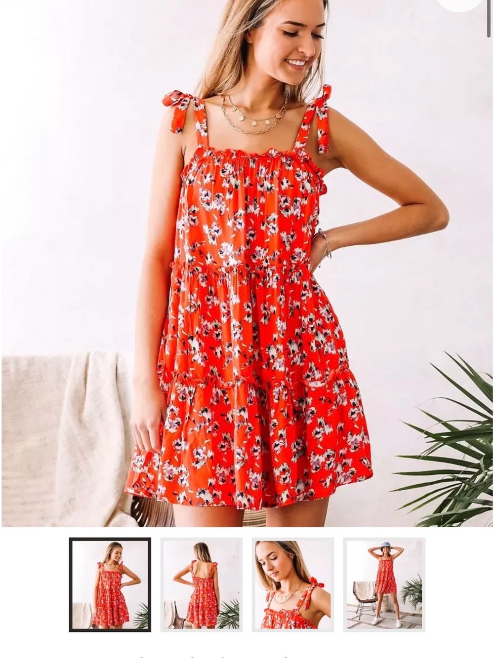 Trixxi Red Floral Tie-Shoulder Sundress